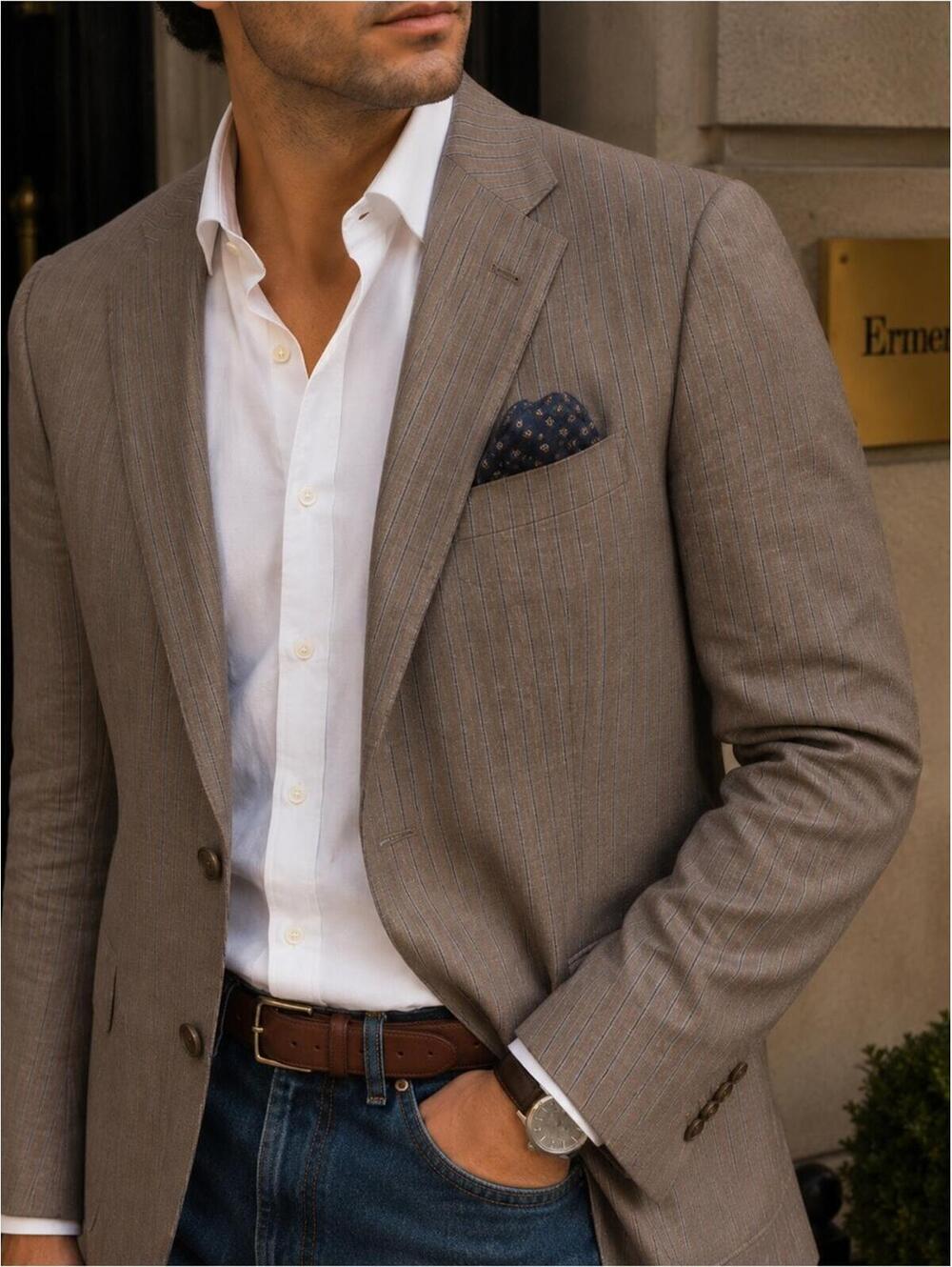Vintage Coppley Ermenegildo Zegna Shang Brown Pinstripe Blazer 41W Old Money